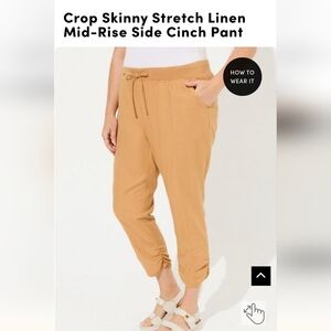 Torrid Stretch Linen Pants, Mid-Rise Side Cinch Pant Gold size 3x NWT